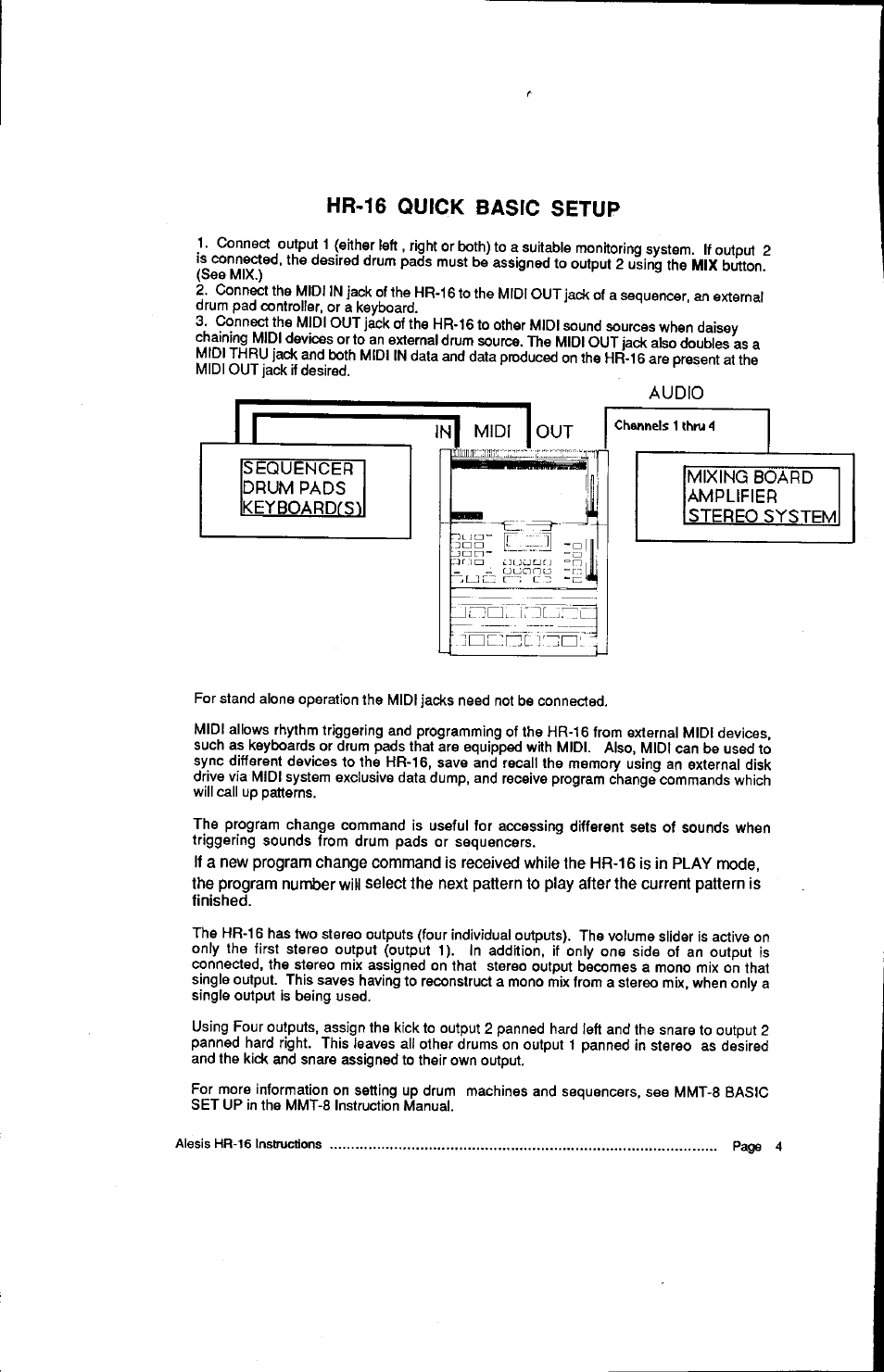 Hr-16 quick basic setup, Audio | ALESIS HR-16:B User Manual | Page 6 / 72