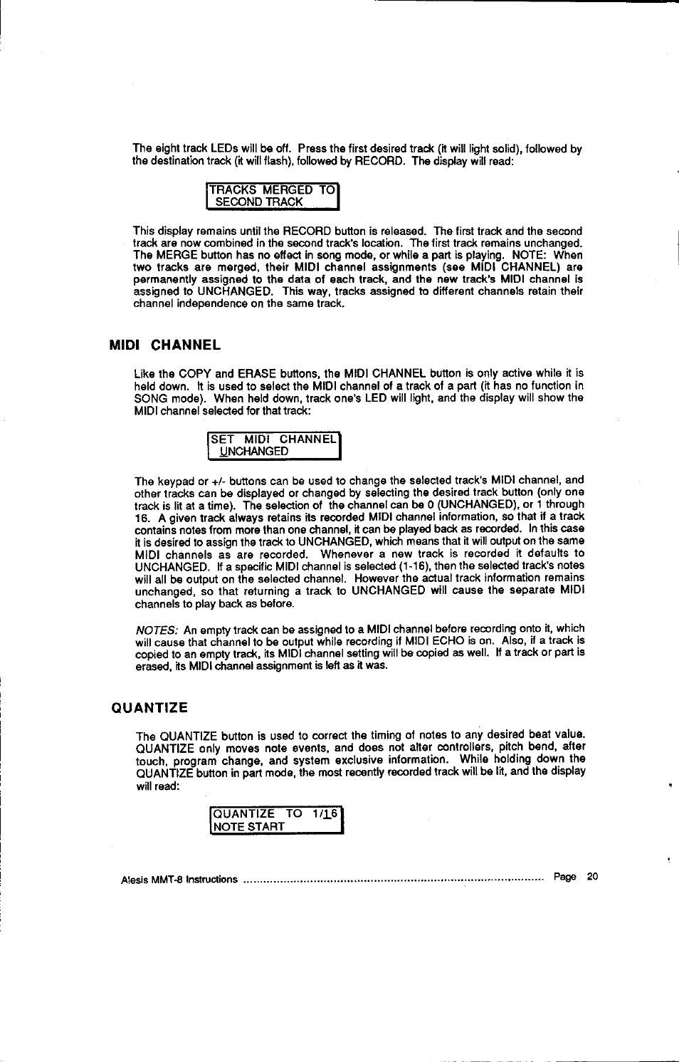 Midi channel, Quantize | ALESIS HR-16:B User Manual | Page 60 / 72