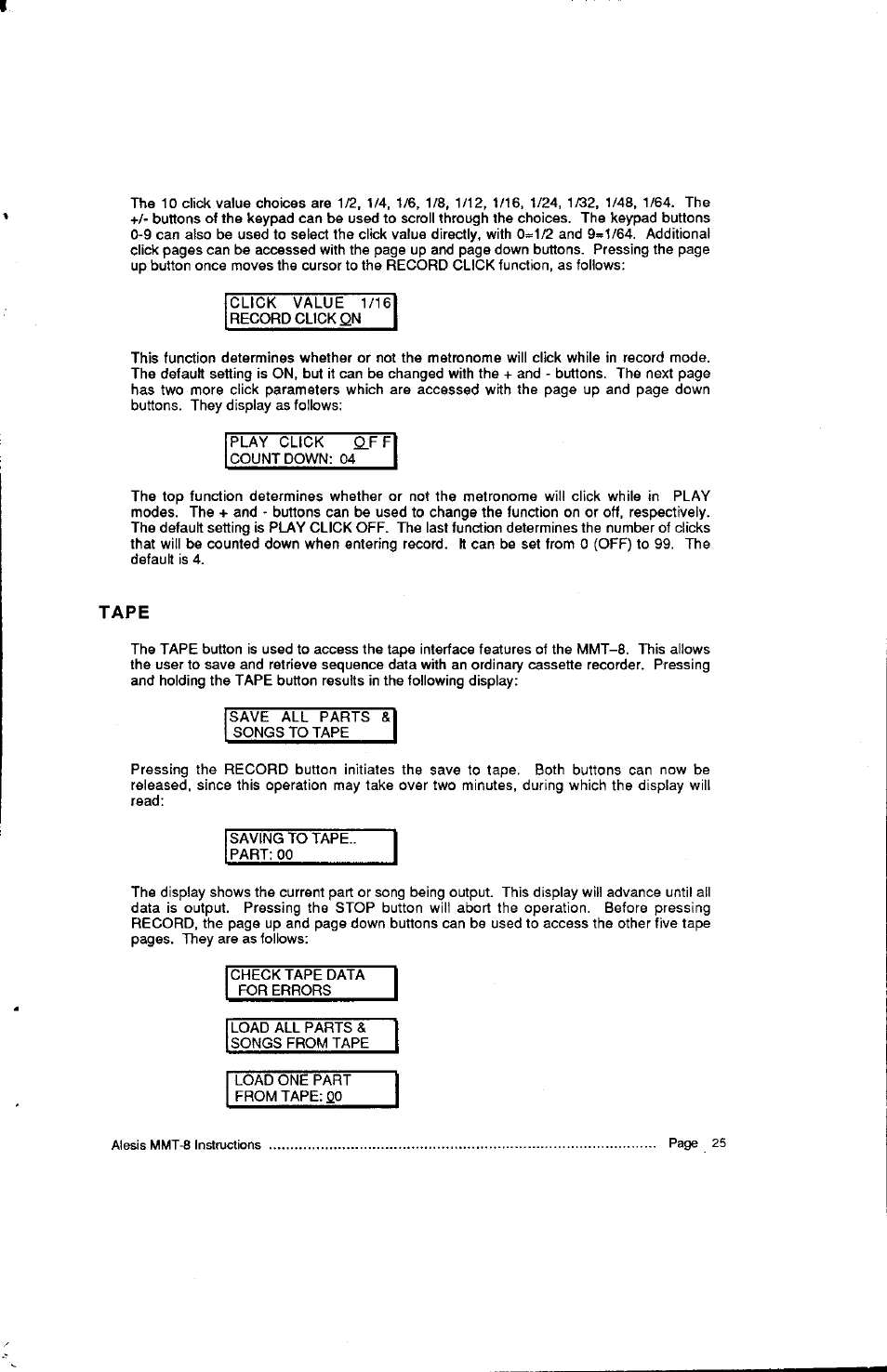 Tape | ALESIS HR-16:B User Manual | Page 65 / 72