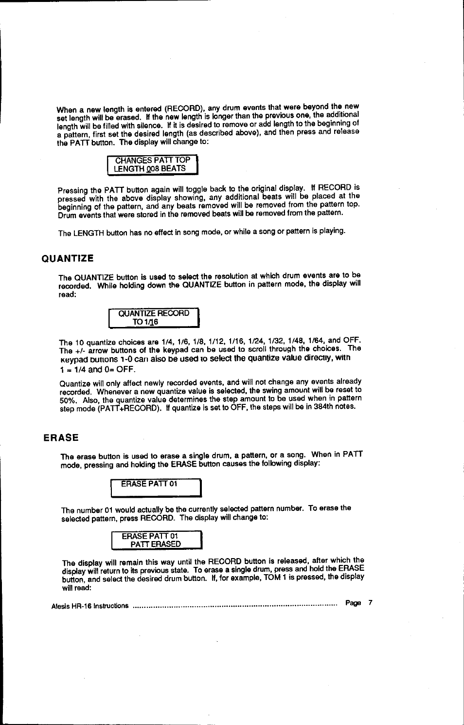 Quantize, Erase, I-o can | 0= off | ALESIS HR-16:B User Manual | Page 9 / 72