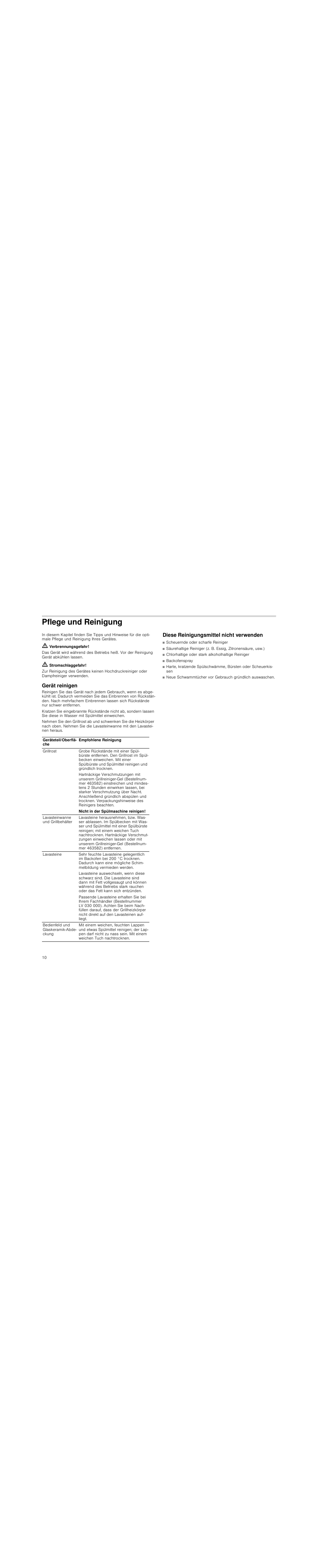 Pflege und reinigung, M verbrennungsgefahr, M stromschlaggefahr | Gerät reinigen, Diese reinigungsmittel nicht verwenden | Siemens ET475MU11E User Manual | Page 10 / 60