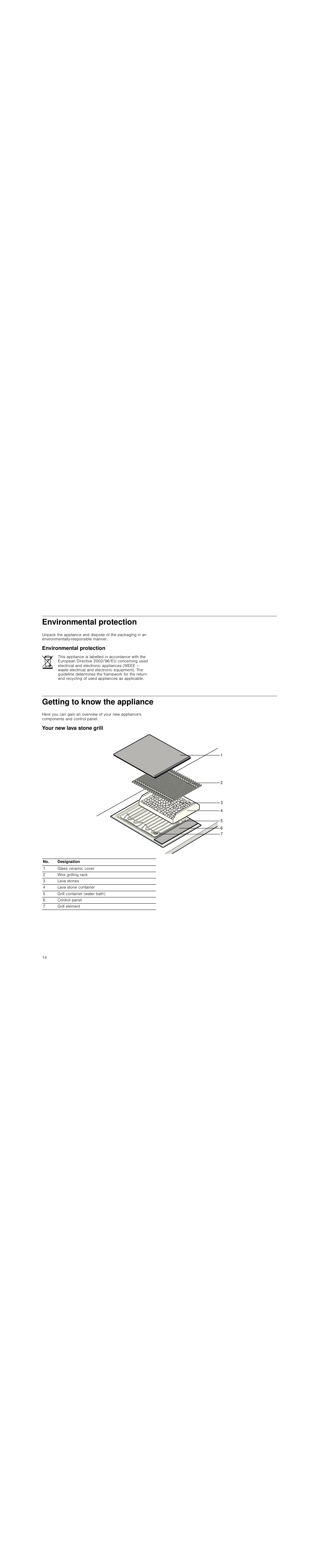 Environmental protection, Getting to know the appliance, Your new lava stone grill | Siemens ET475MU11E User Manual | Page 14 / 60