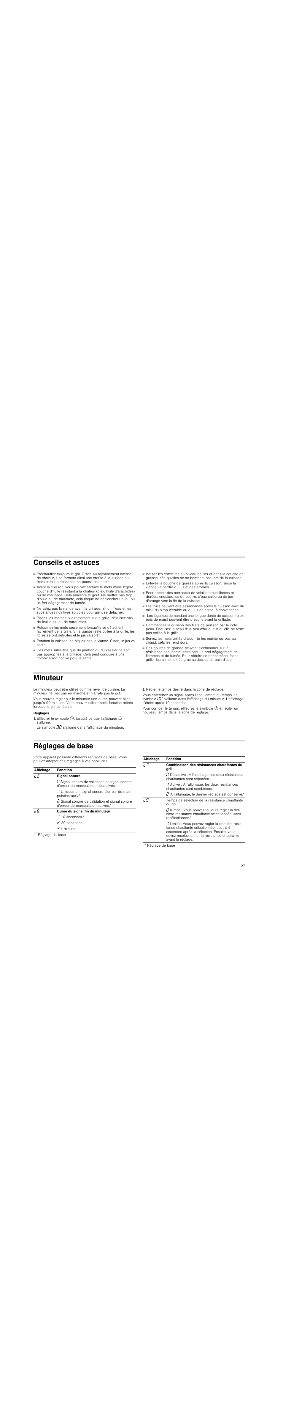 Conseils et astuces, Minuteur, Réglages | Régler le temps désiré dans la zone de réglage, Réglages de base | Siemens ET475MU11E User Manual | Page 27 / 60