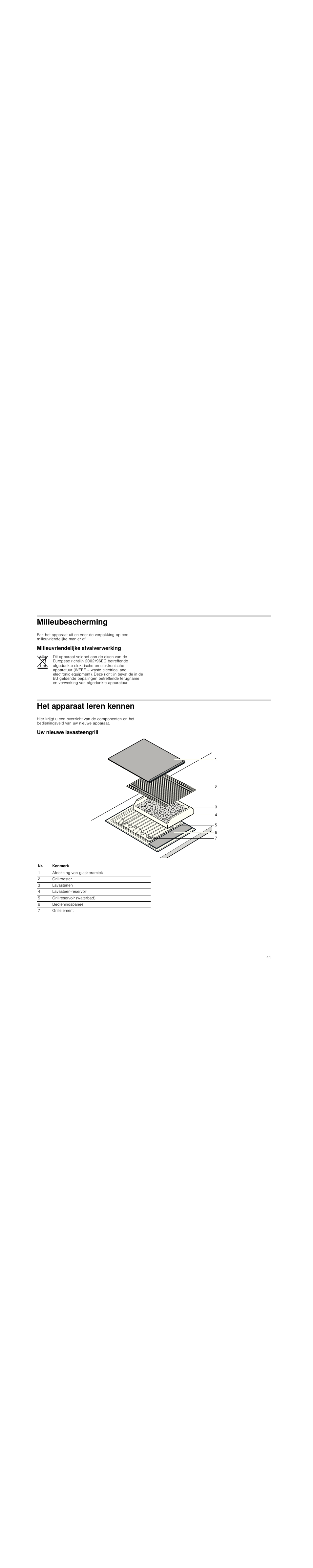 Milieubescherming, Milieuvriendelijke afvalverwerking, Het apparaat leren kennen | Uw nieuwe lavasteengrill | Siemens ET475MU11E User Manual | Page 41 / 60