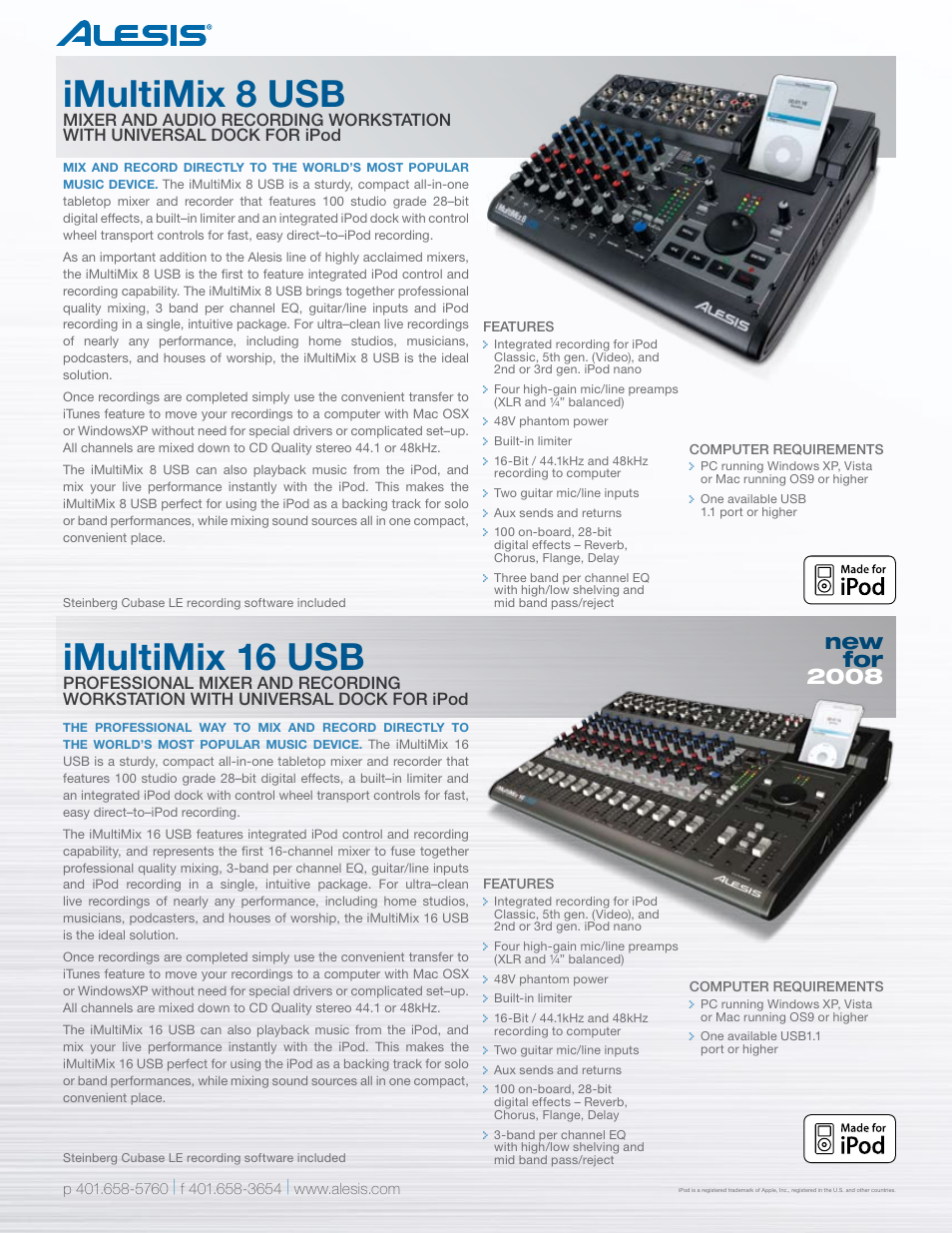 Imultimix 8 usb, Imultimix 16 usb | ALESIS SR-18 User Manual | Page 6 / 8