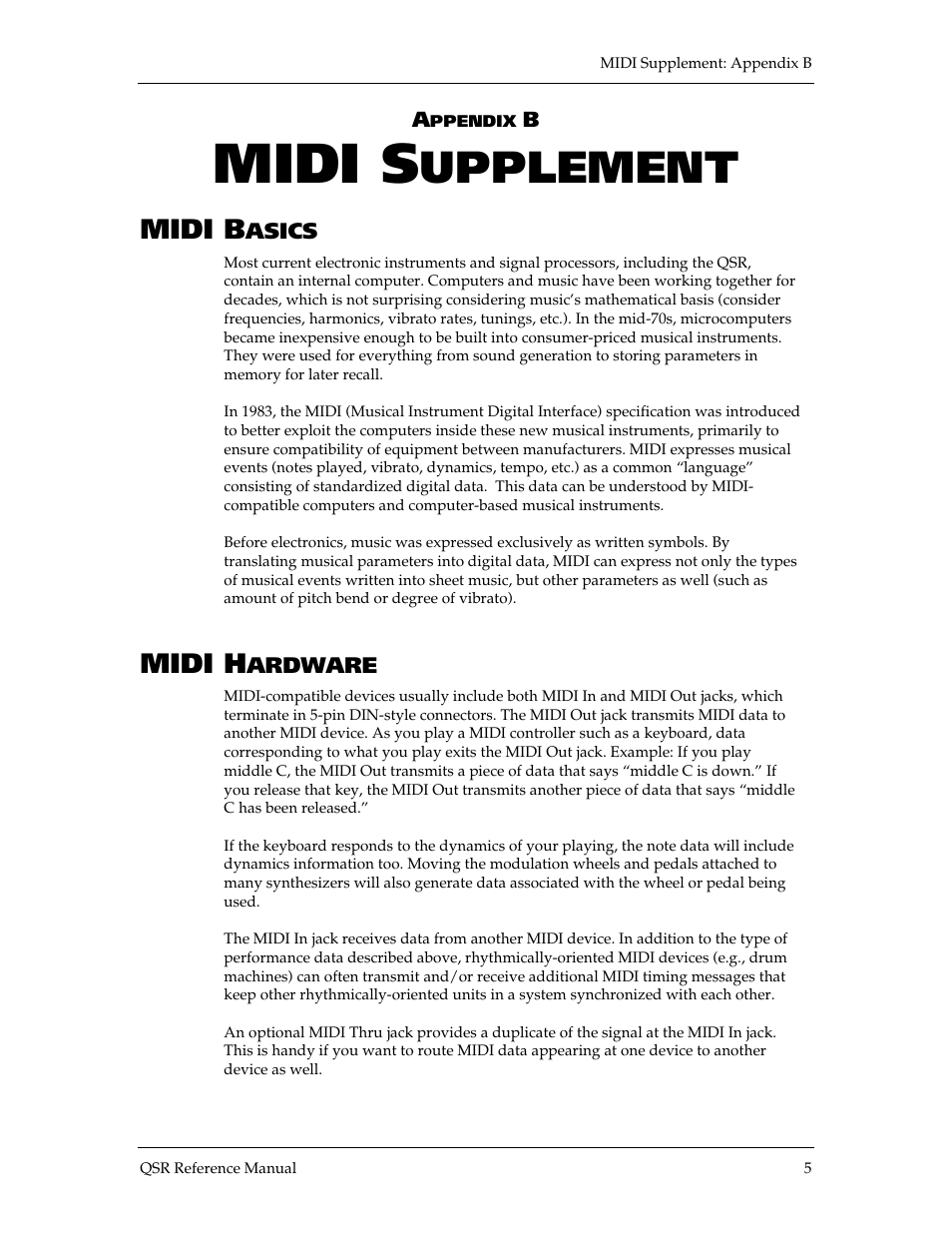Midi s, Upplement, Midi b | Midi h | ALESIS QSR 64 User Manual | Page 134 / 143