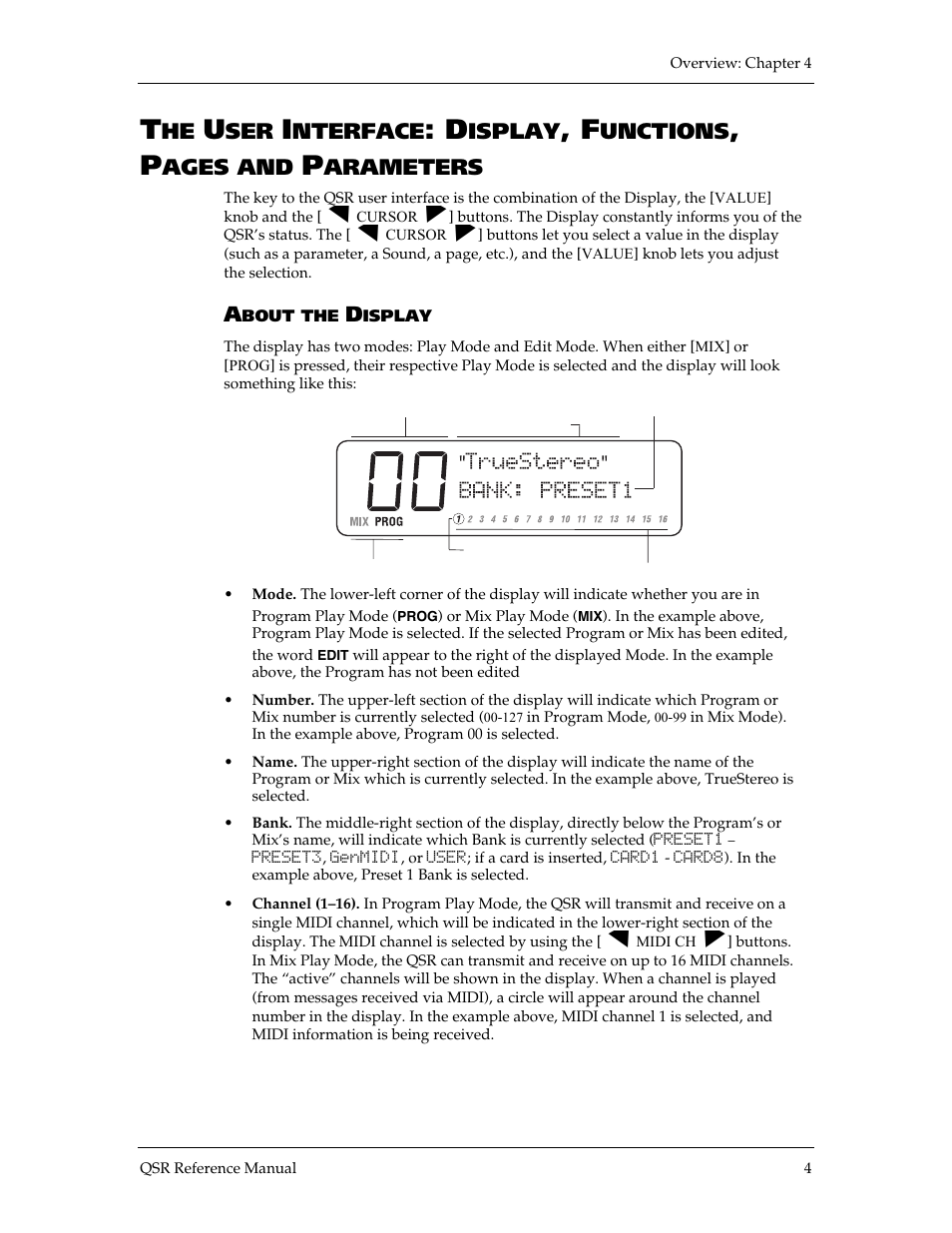 Nterface, Isplay, Unctions | Ages and, Arameters | ALESIS QSR 64 User Manual | Page 30 / 143