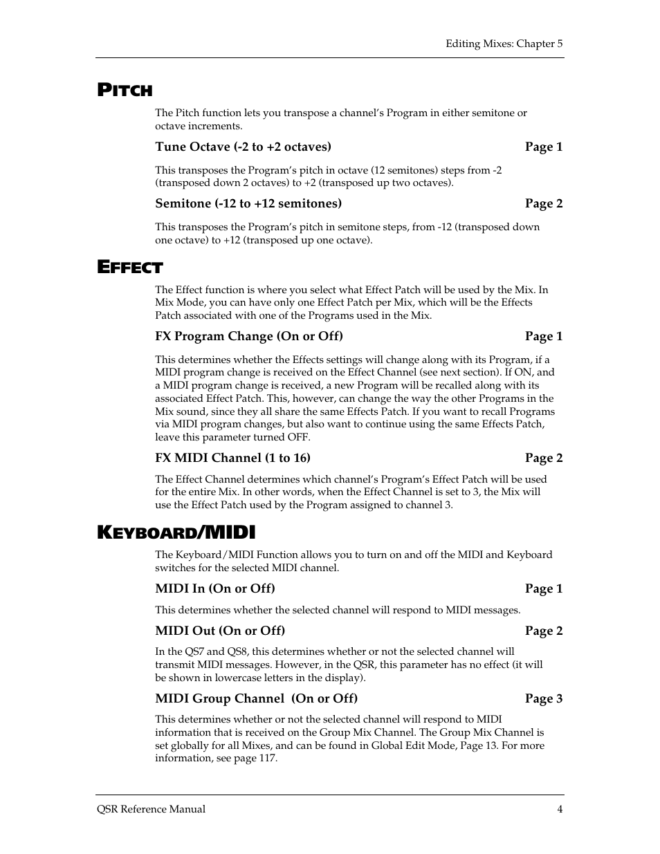 Midi, Itch, Ffect | Eyboard | ALESIS QSR 64 User Manual | Page 43 / 143