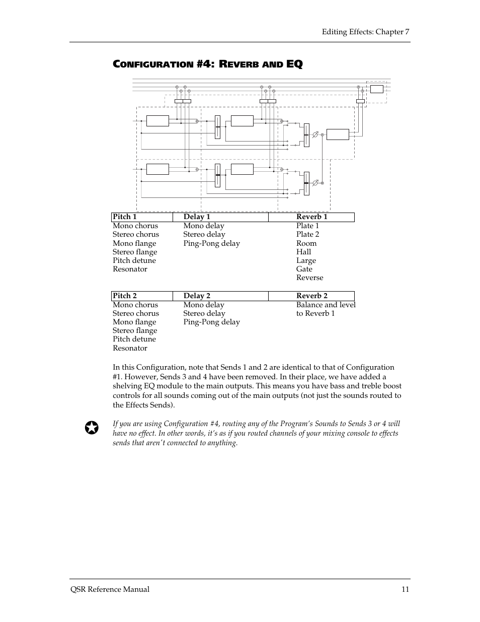 Onfiguration, Everb and, Editing effects: chapter 7 qsr reference manual 11 | ALESIS QSR 64 User Manual | Page 99 / 143