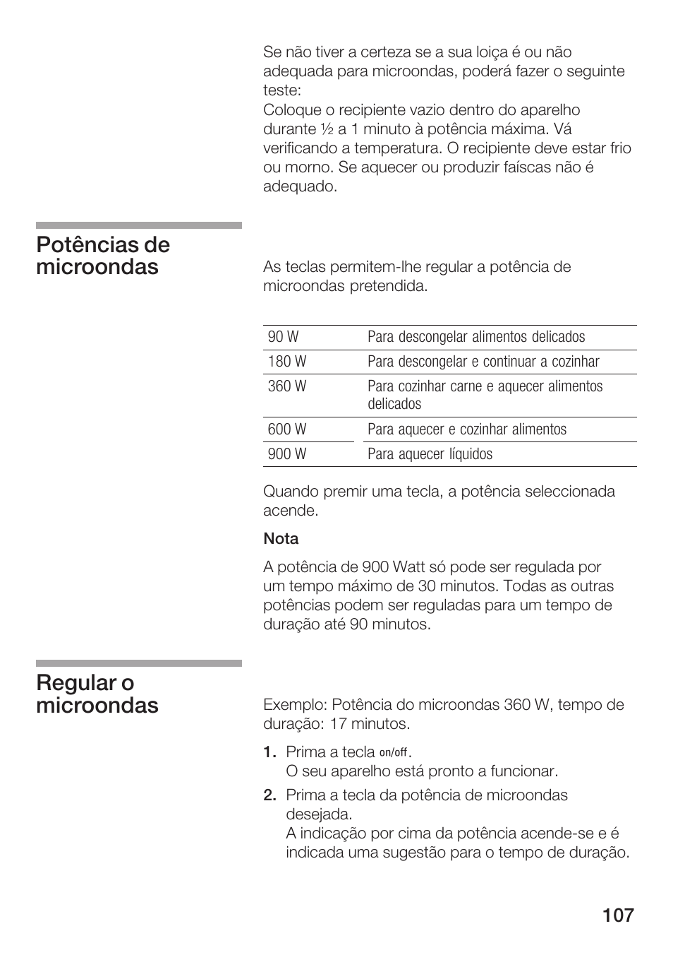 Potências de microondas regular o microondas | Siemens HF25G5L2 User Manual | Page 107 / 188