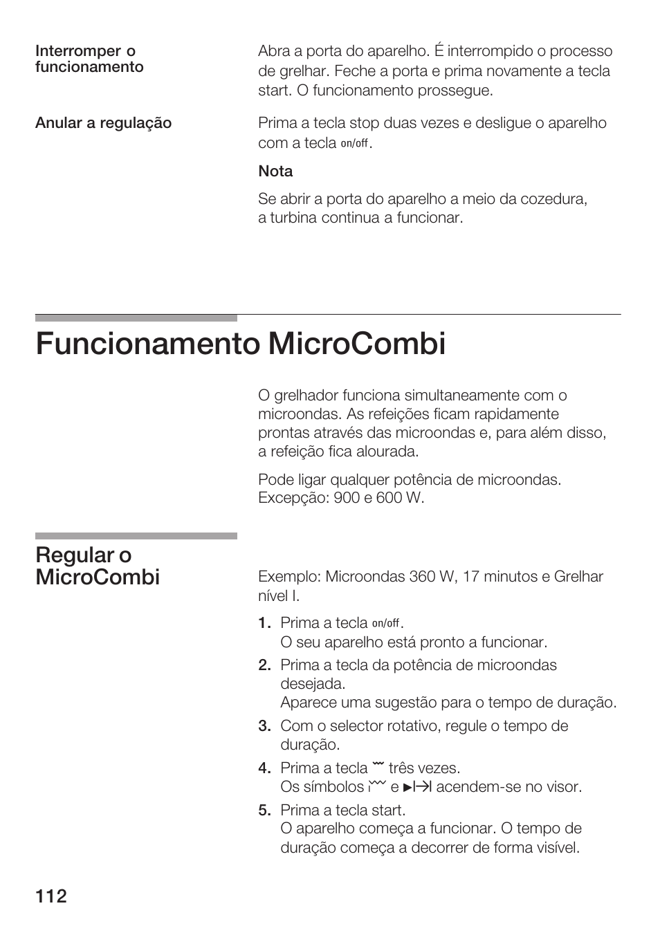 Funcionamento microcombi, Regular o microcombi | Siemens HF25G5L2 User Manual | Page 112 / 188