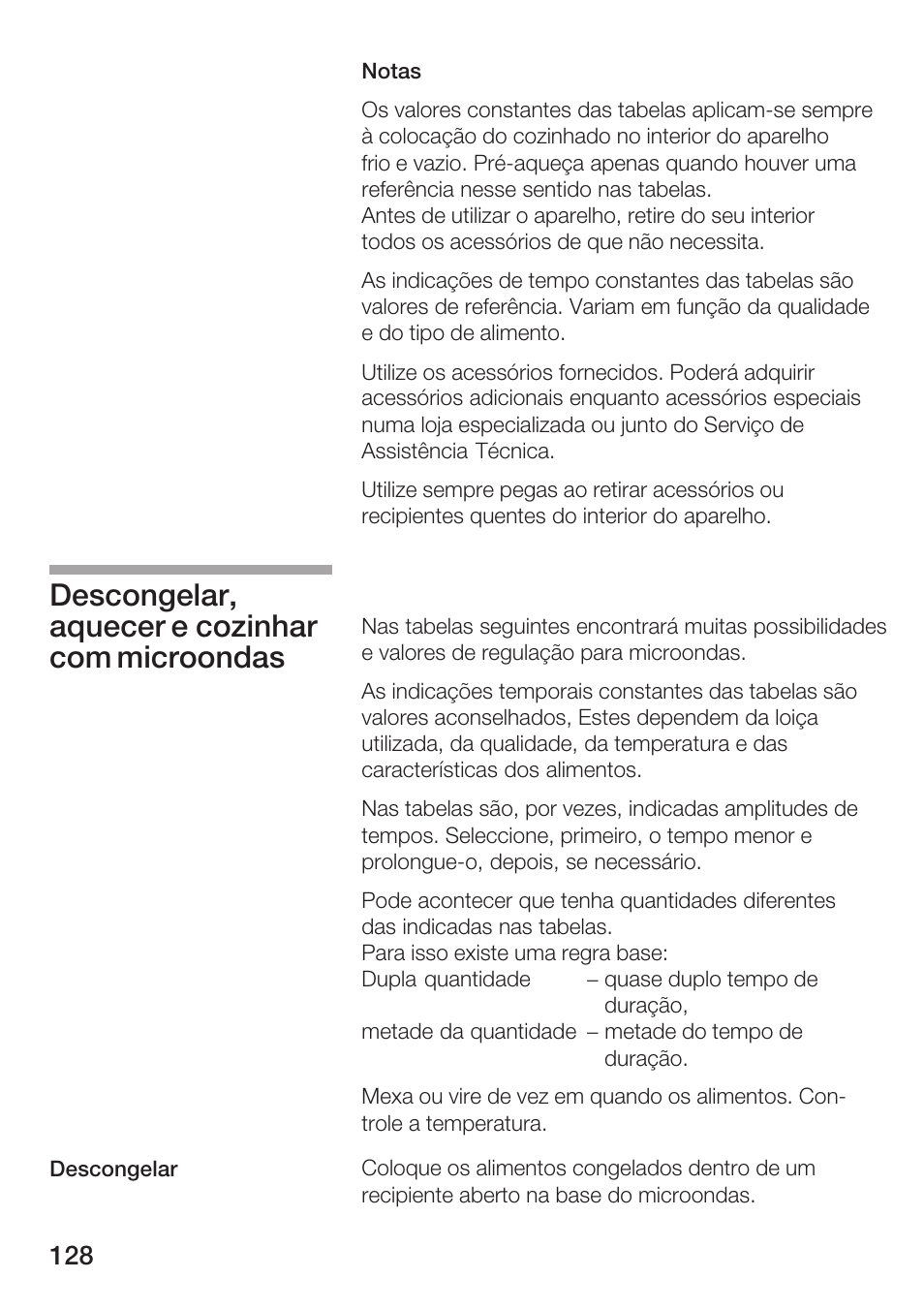 Descongelar, aquecer e cozinhar com microondas | Siemens HF25G5L2 User Manual | Page 128 / 188