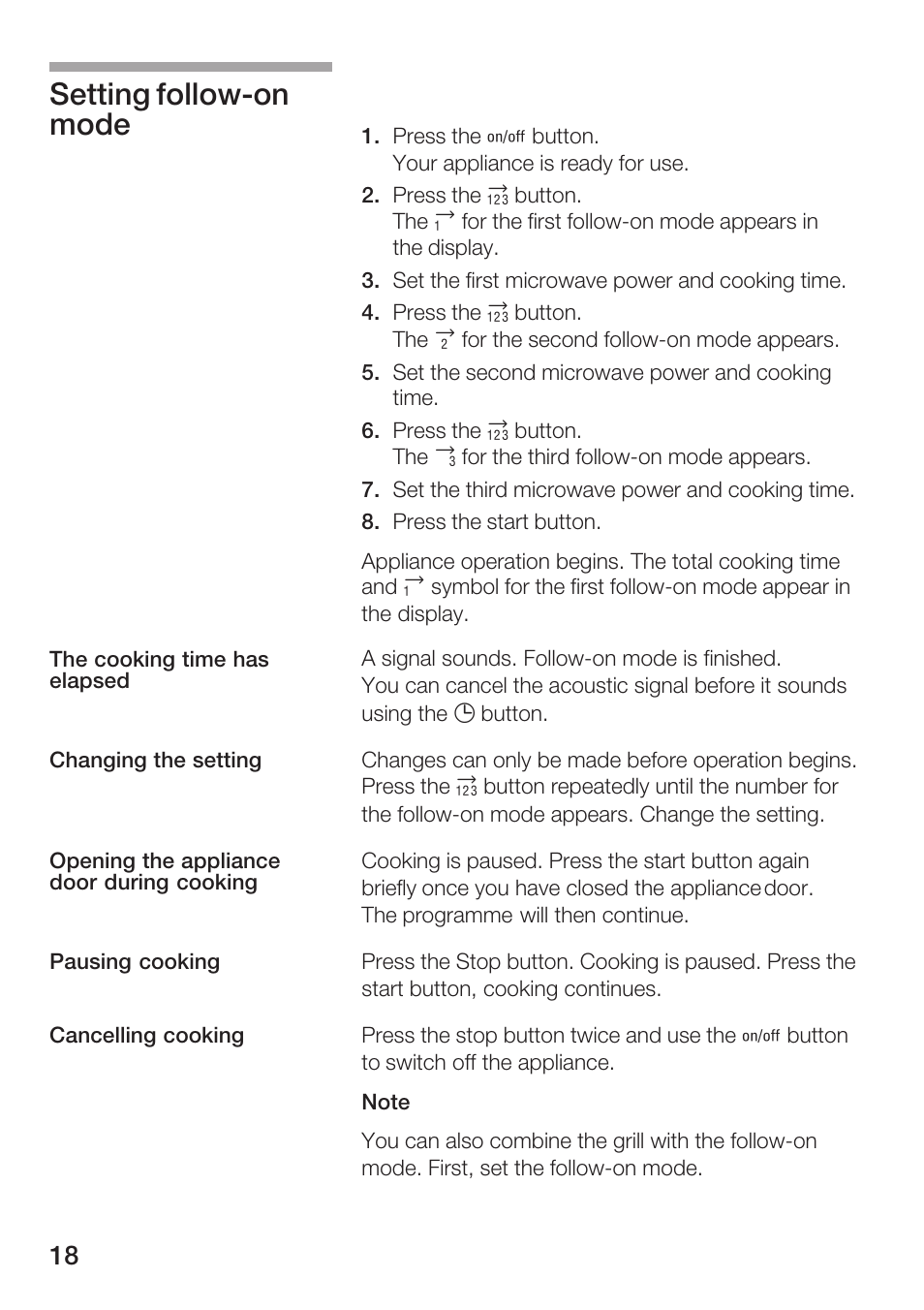 Setting followćon mode | Siemens HF25G5L2 User Manual | Page 18 / 188