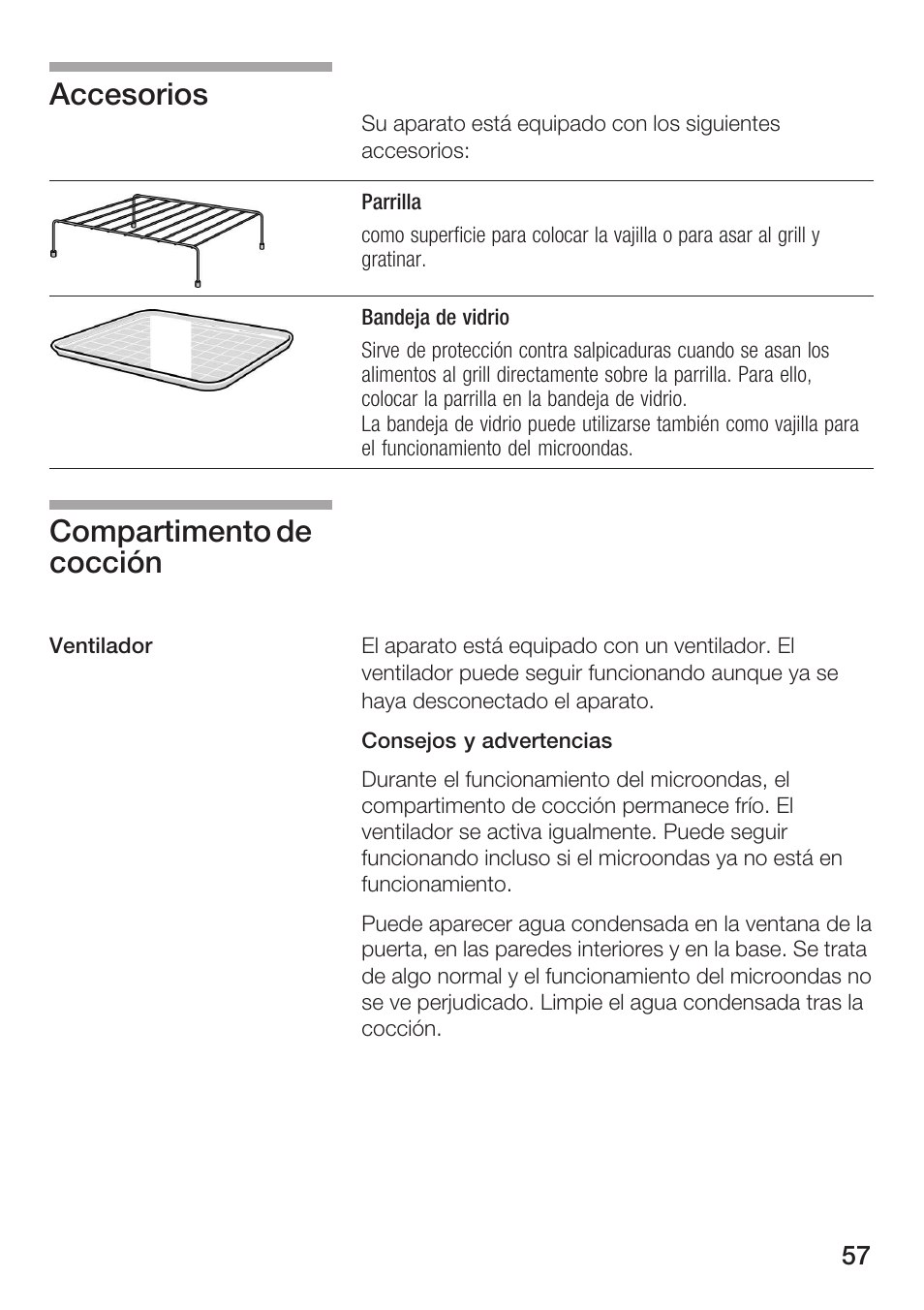 Accesorios compartimento de cocción | Siemens HF25G5L2 User Manual | Page 57 / 188