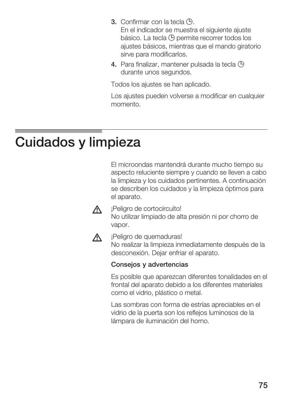 Cuidados y limpieza | Siemens HF25G5L2 User Manual | Page 75 / 188