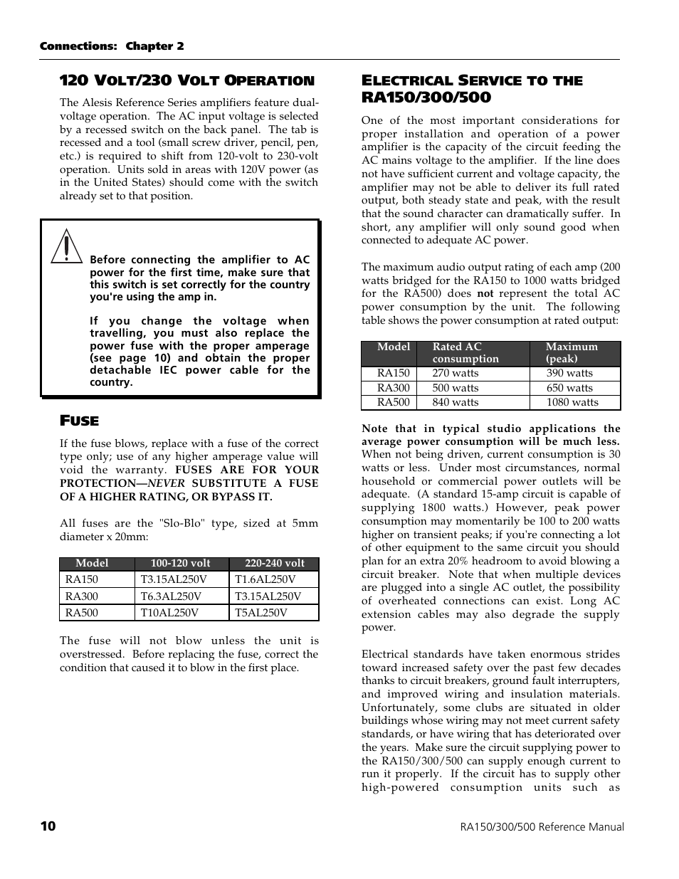 120 v, 230 v | ALESIS POWER AMPLIFIER RA500 User Manual | Page 12 / 38