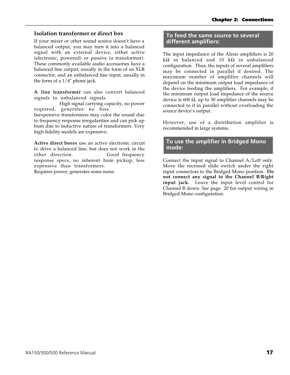 ALESIS POWER AMPLIFIER RA500 User Manual | Page 19 / 38