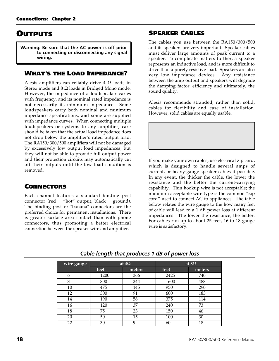 Utputs | ALESIS POWER AMPLIFIER RA500 User Manual | Page 20 / 38