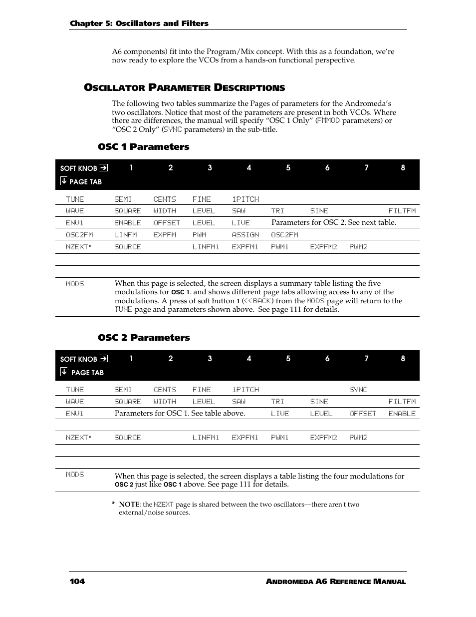 Osc 1 parameters, Osc 2 parameters | ALESIS ANDROMEDA A6 User Manual | Page 106 / 280