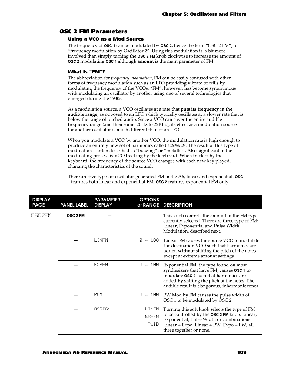 Osc 2 fm parameters | ALESIS ANDROMEDA A6 User Manual | Page 111 / 280