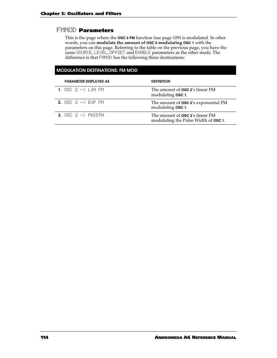 Fmmod parameters | ALESIS ANDROMEDA A6 User Manual | Page 116 / 280
