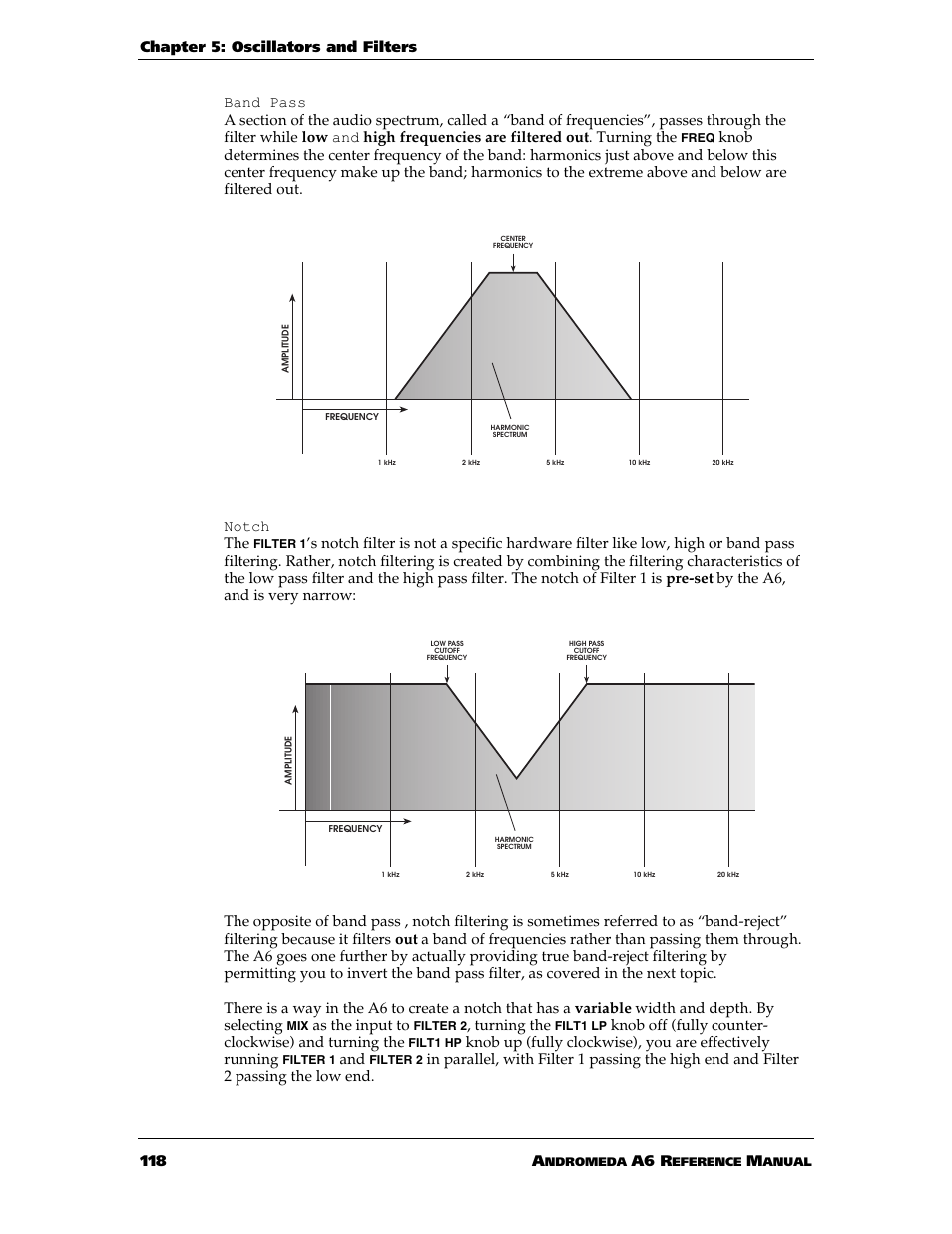 Chapter 5: oscillators and filters 118 a, A6 r, Notch the | As the input to, Turning the | ALESIS ANDROMEDA A6 User Manual | Page 120 / 280