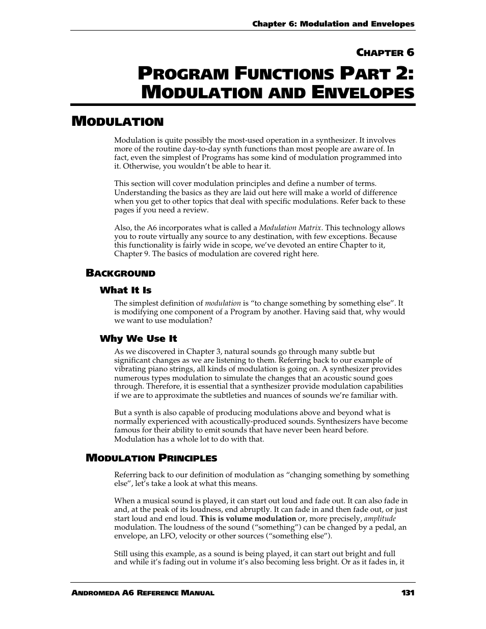 Rogram, Unctions, Odulation and | Nvelopes | ALESIS ANDROMEDA A6 User Manual | Page 133 / 280