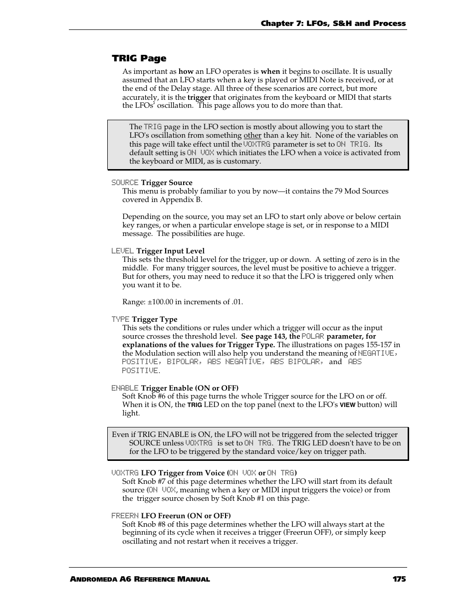 Trig page | ALESIS ANDROMEDA A6 User Manual | Page 177 / 280