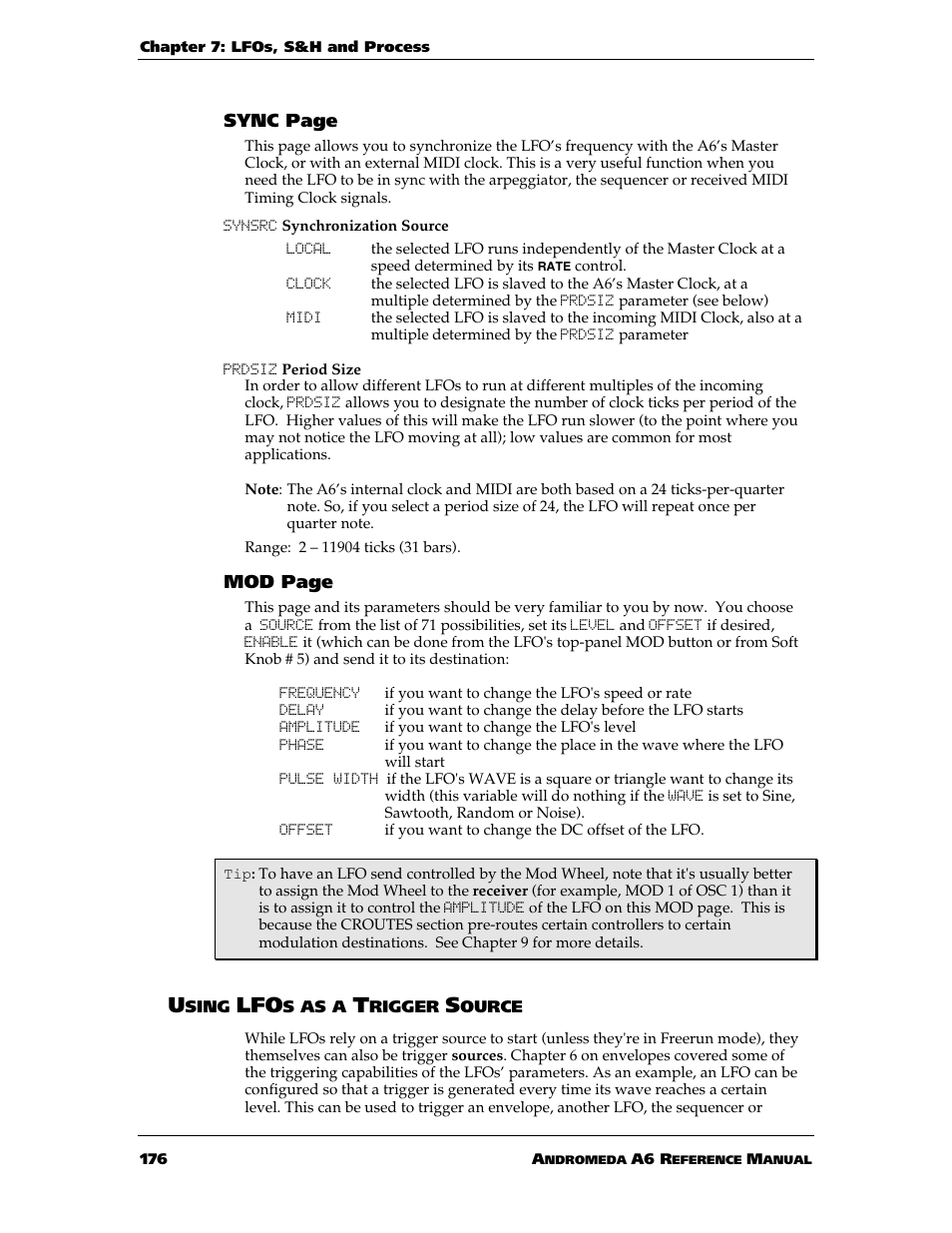 Sync page, Mod page | ALESIS ANDROMEDA A6 User Manual | Page 178 / 280