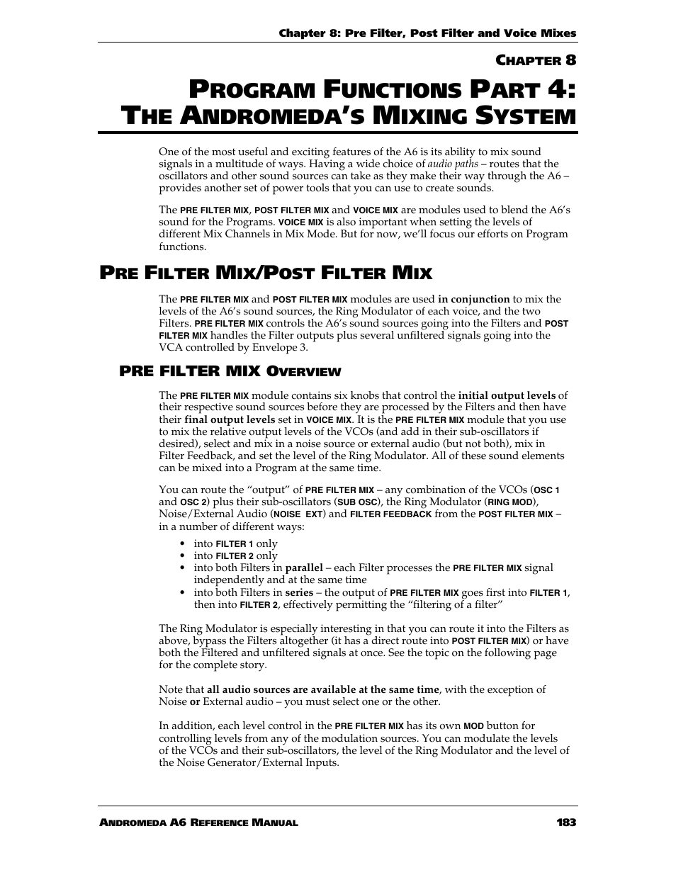 Rogram, Unctions, Ndromeda | Ixing, Ystem, Ilter | ALESIS ANDROMEDA A6 User Manual | Page 185 / 280