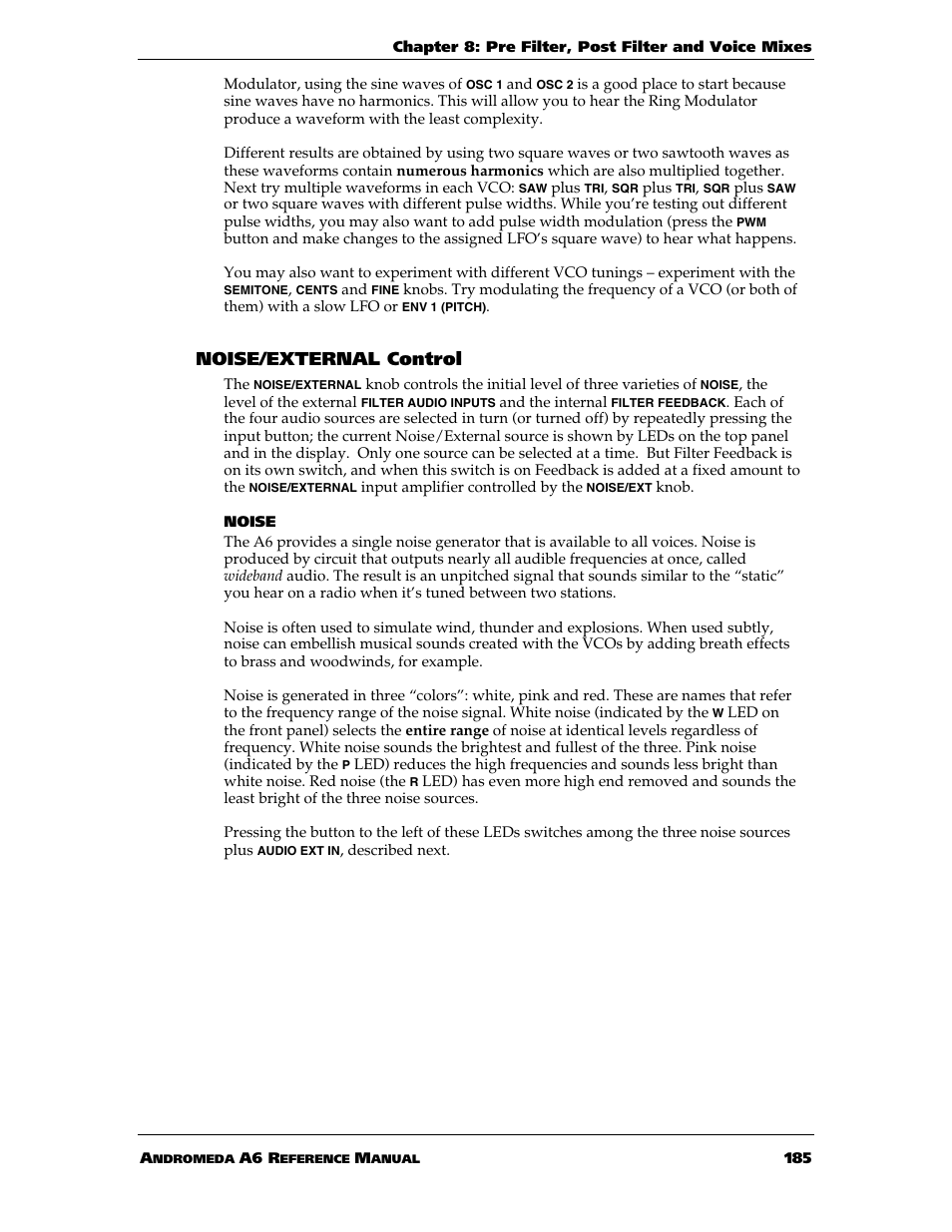 Noise/external control | ALESIS ANDROMEDA A6 User Manual | Page 187 / 280