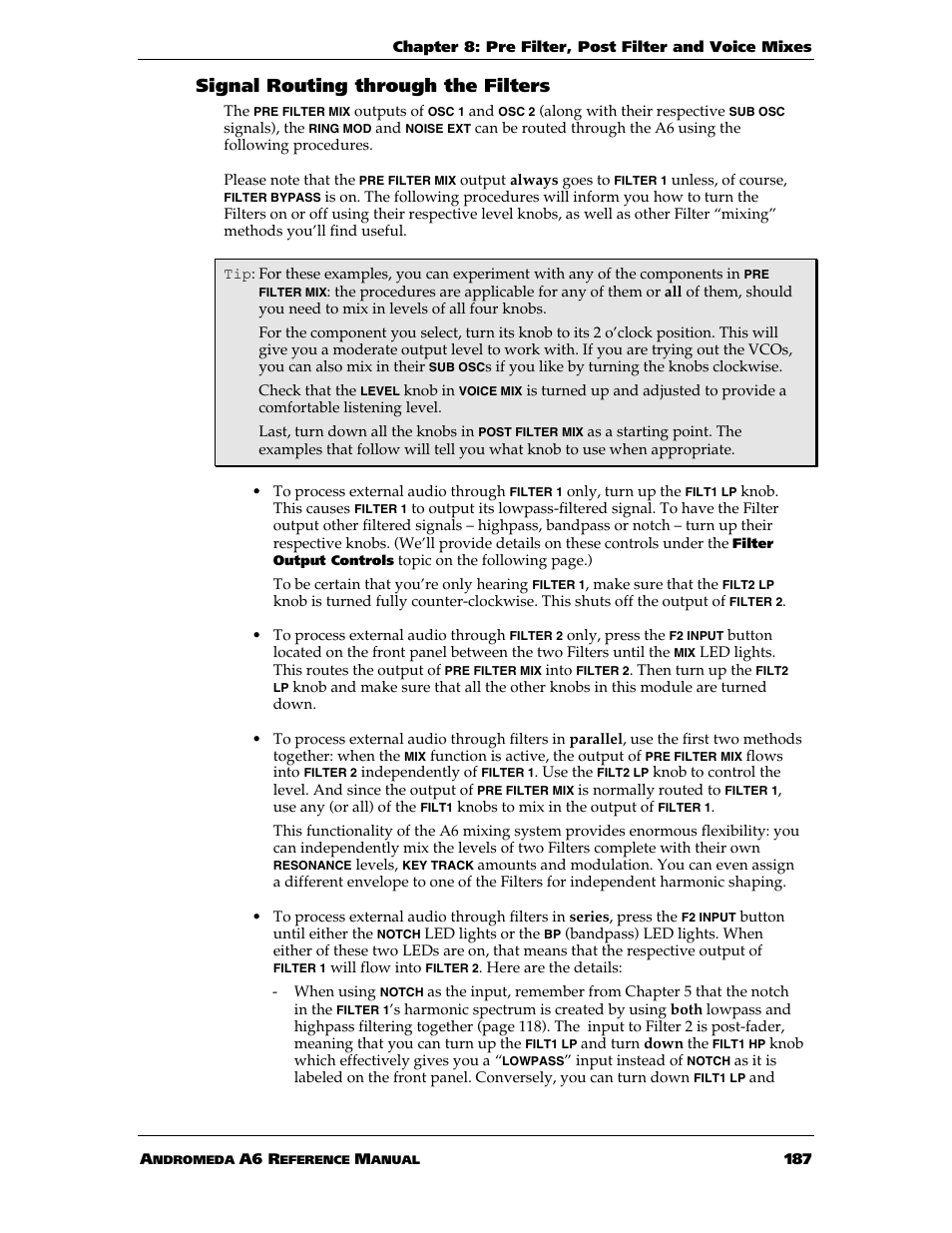 Signal routing through the filters | ALESIS ANDROMEDA A6 User Manual | Page 189 / 280