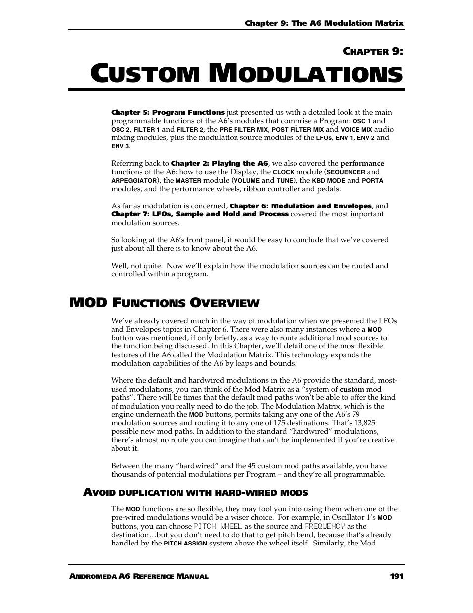 Ustom, Odulations, Mod f | Unctions, Verview | ALESIS ANDROMEDA A6 User Manual | Page 193 / 280