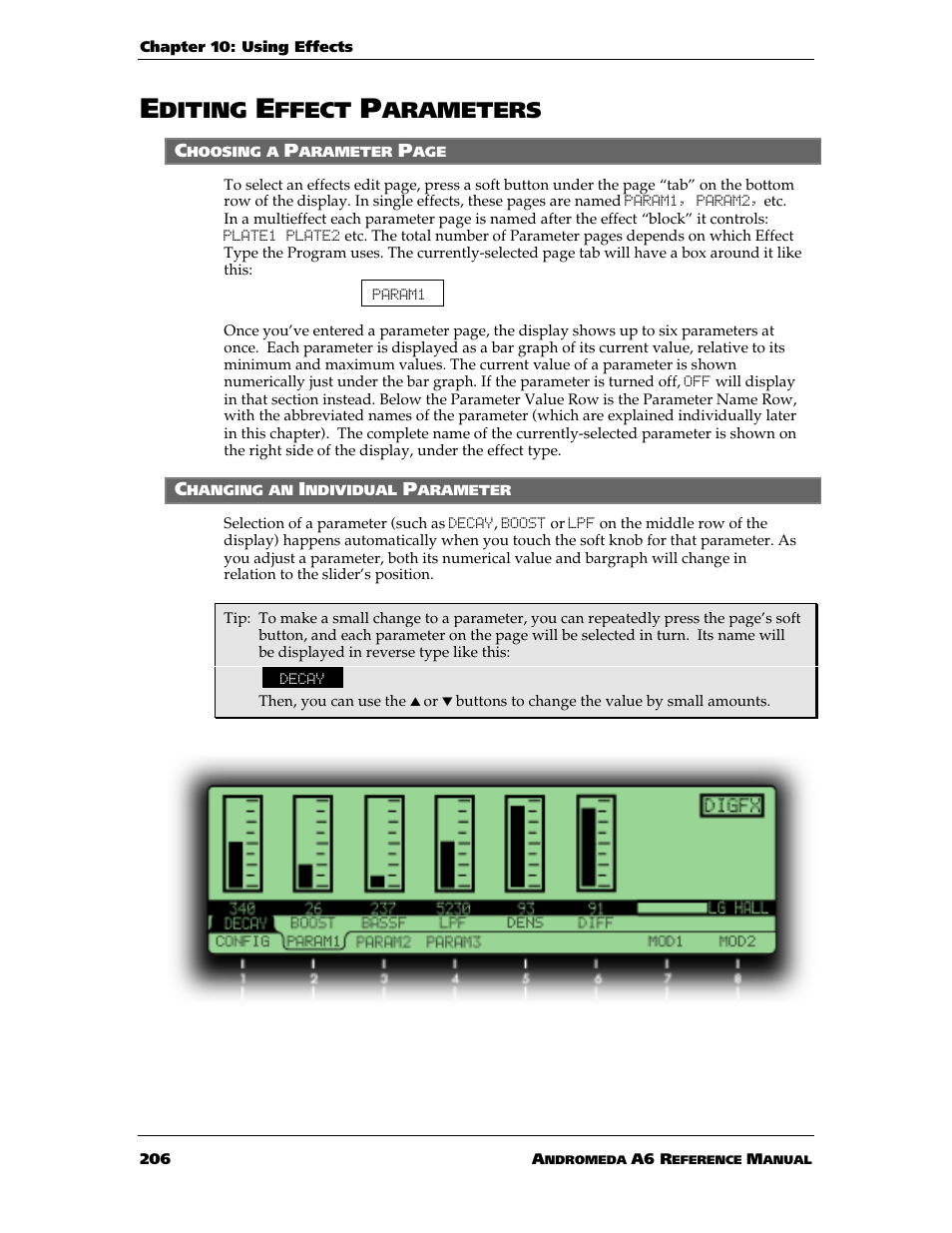 Diting, Ffect, Arameters | ALESIS ANDROMEDA A6 User Manual | Page 208 / 280