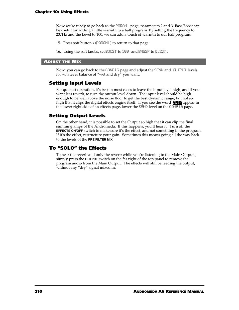 Setting input levels, Setting output levels | ALESIS ANDROMEDA A6 User Manual | Page 212 / 280