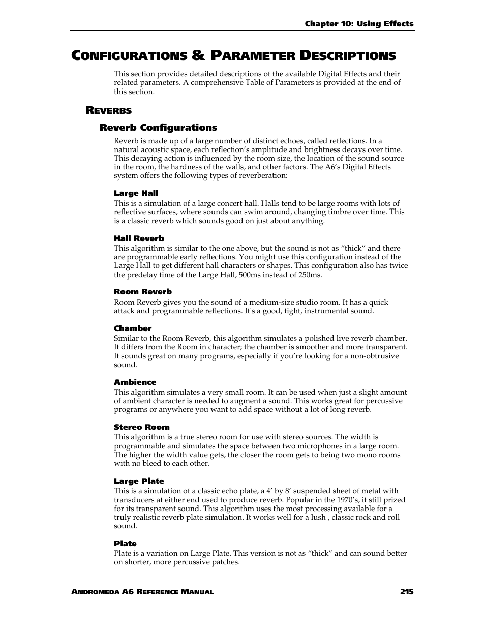 Onfigurations, Arameter, Escriptions | ALESIS ANDROMEDA A6 User Manual | Page 217 / 280