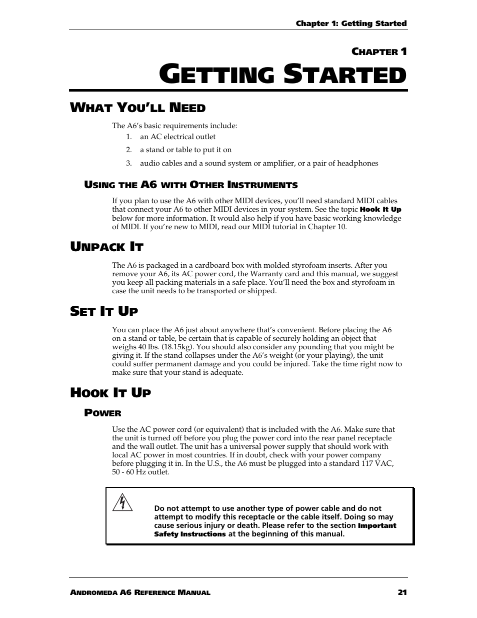 Etting, Tarted | ALESIS ANDROMEDA A6 User Manual | Page 23 / 280