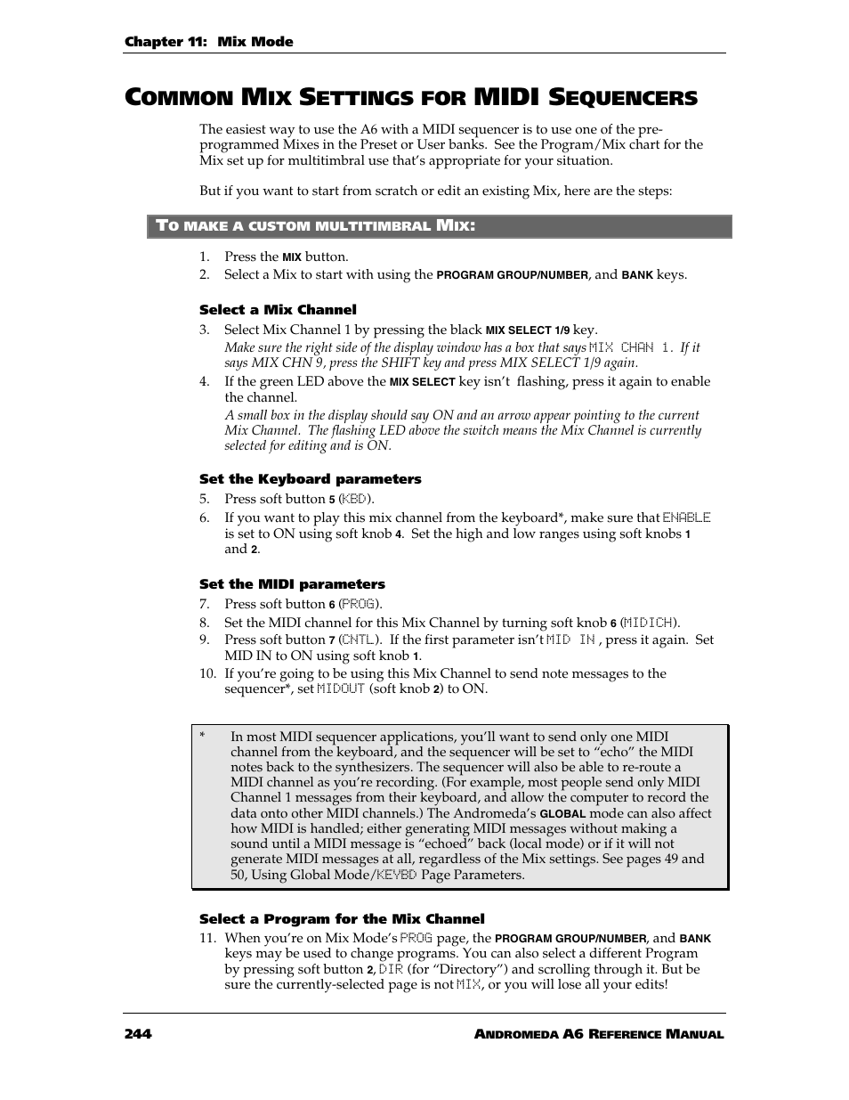 Midi s, Ommon, Ettings for | Equencers | ALESIS ANDROMEDA A6 User Manual | Page 246 / 280