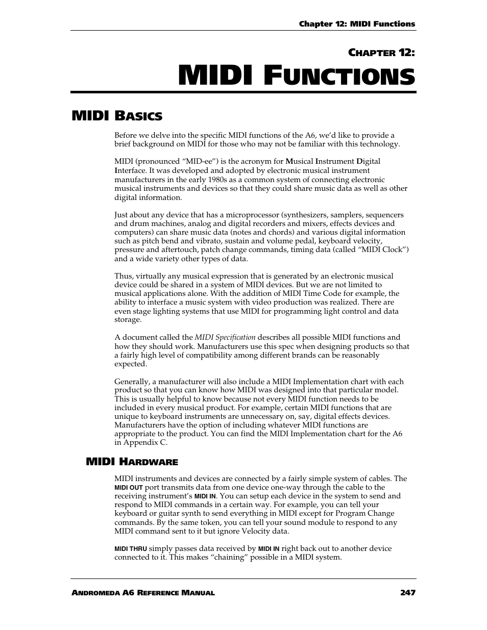 Midi f, Unctions, Midi b | Asics, Midi h | ALESIS ANDROMEDA A6 User Manual | Page 249 / 280