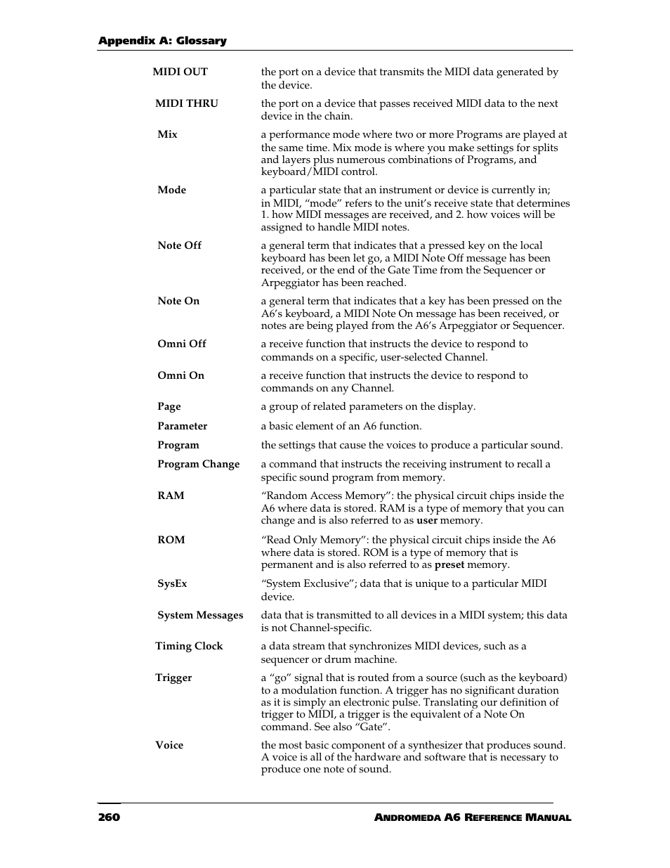 ALESIS ANDROMEDA A6 User Manual | Page 262 / 280