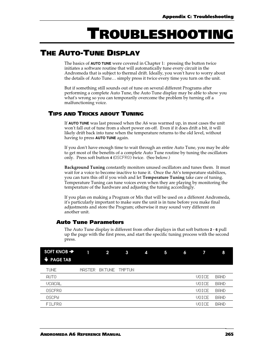 Roubleshooting, Isplay | ALESIS ANDROMEDA A6 User Manual | Page 267 / 280