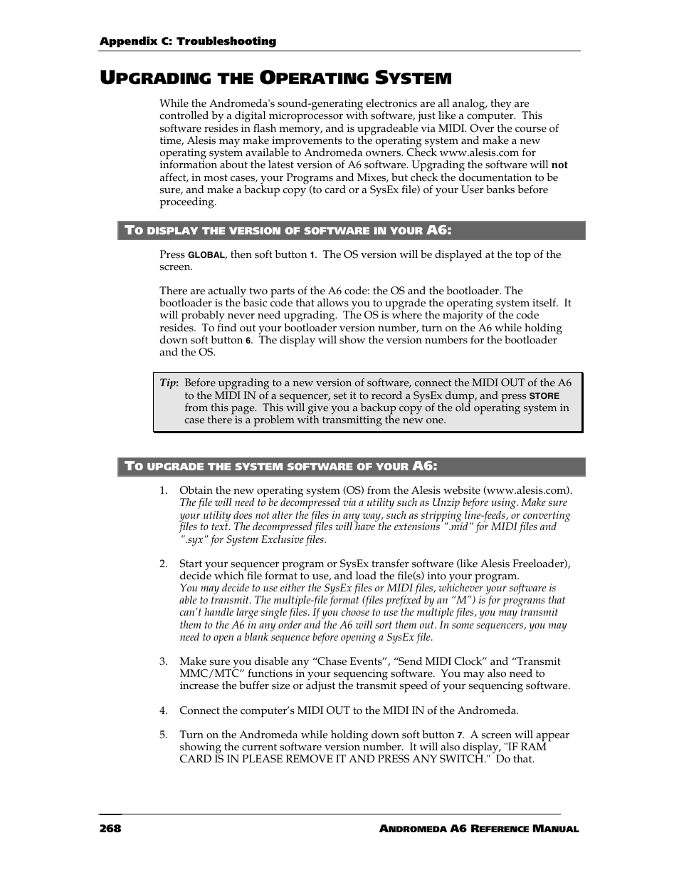 Pgrading the, Perating, Ystem | ALESIS ANDROMEDA A6 User Manual | Page 270 / 280