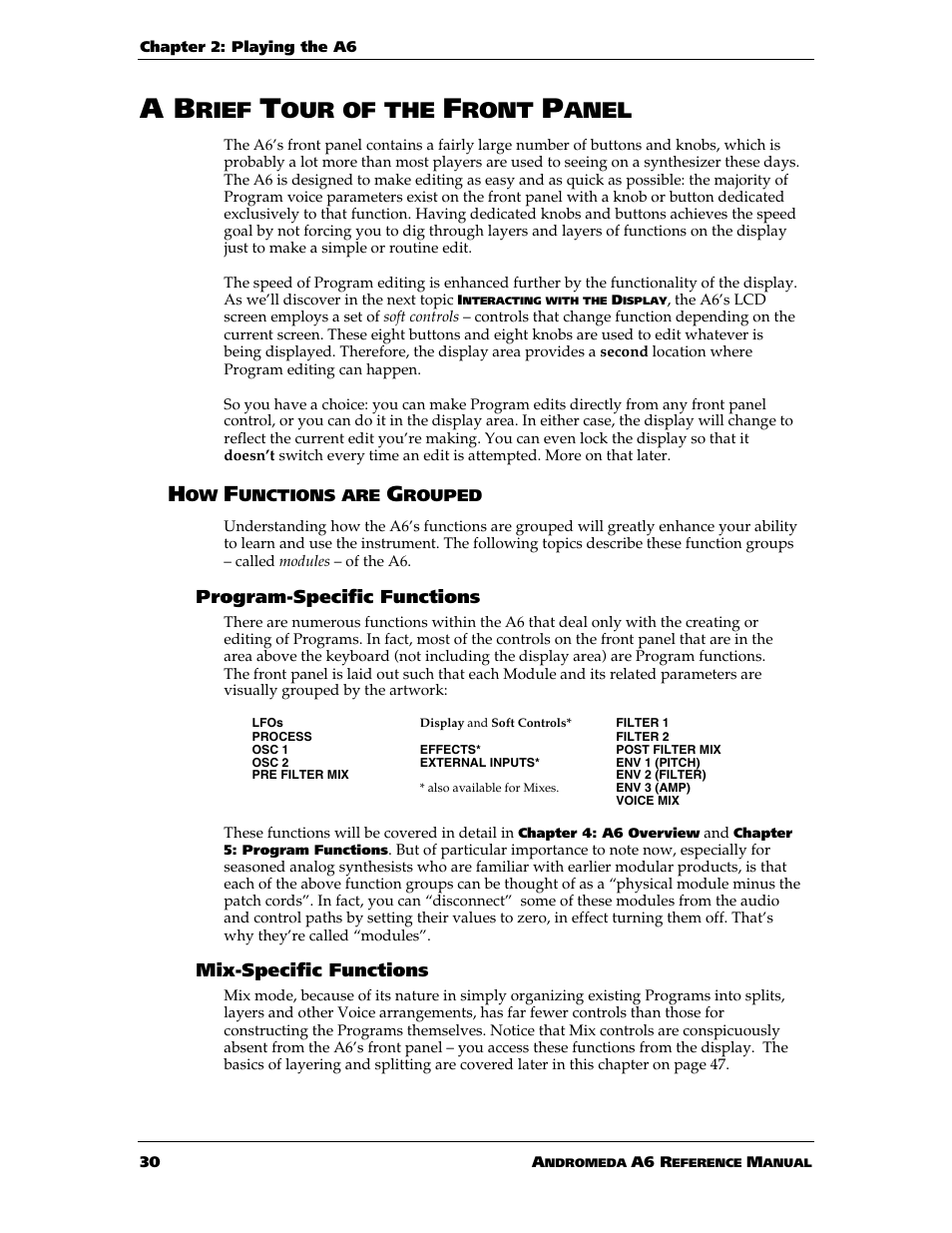 Rief, Our of the, Ront | Anel | ALESIS ANDROMEDA A6 User Manual | Page 32 / 280