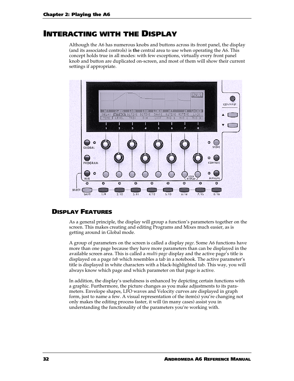Nteracting with the, Isplay | ALESIS ANDROMEDA A6 User Manual | Page 34 / 280