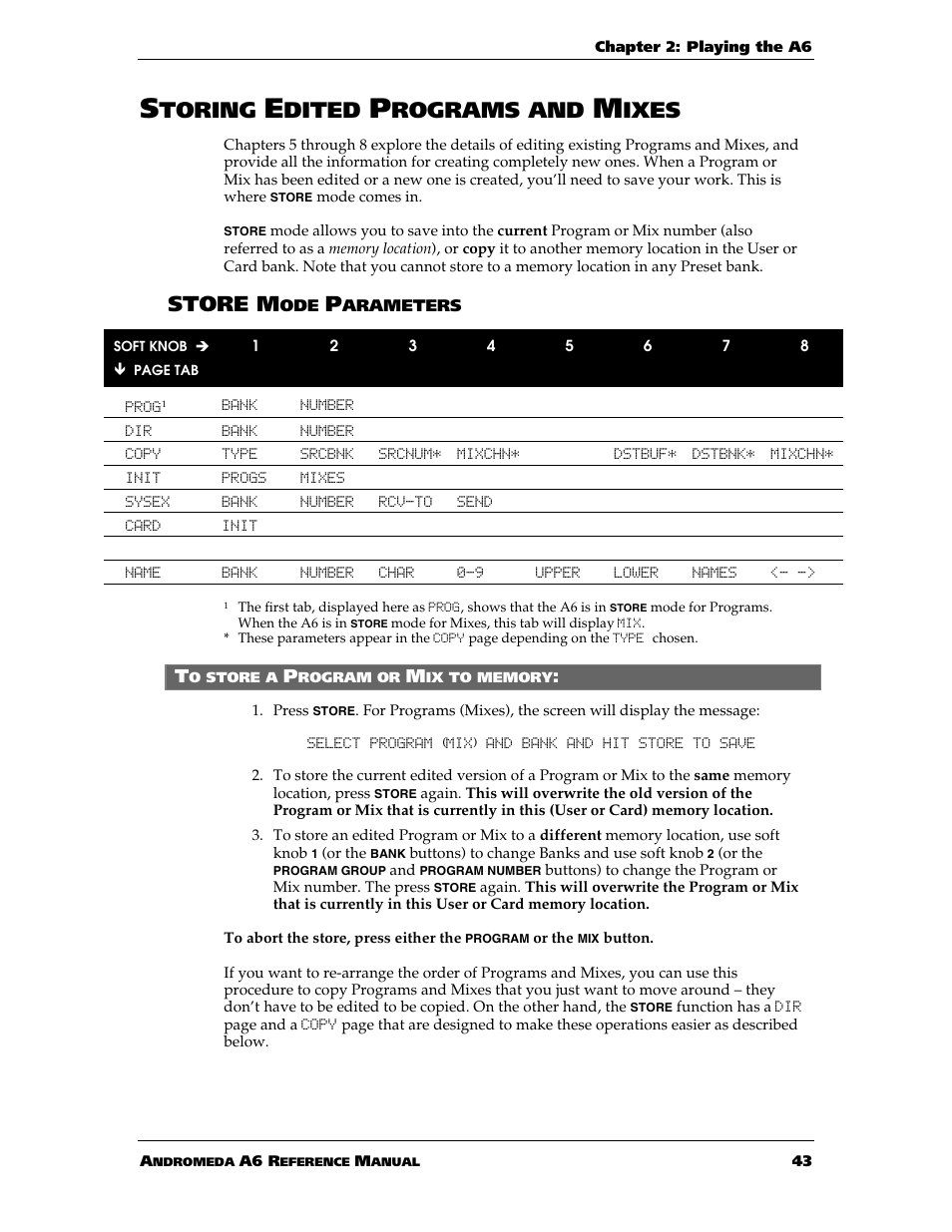 Toring, Dited, Rograms and | Ixes, Store m | ALESIS ANDROMEDA A6 User Manual | Page 45 / 280