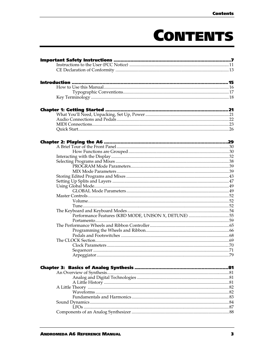 Ontents | ALESIS ANDROMEDA A6 User Manual | Page 5 / 280