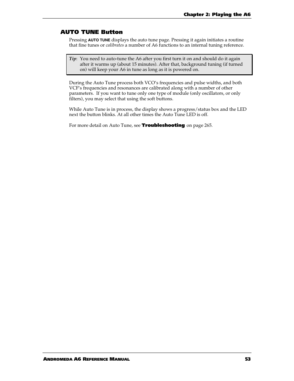 Auto tune button | ALESIS ANDROMEDA A6 User Manual | Page 55 / 280