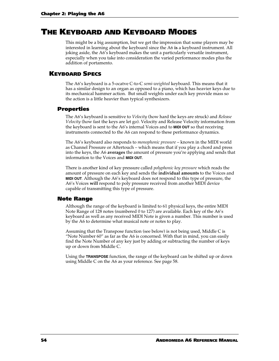 Eyboard and, Eyboard, Odes | ALESIS ANDROMEDA A6 User Manual | Page 56 / 280