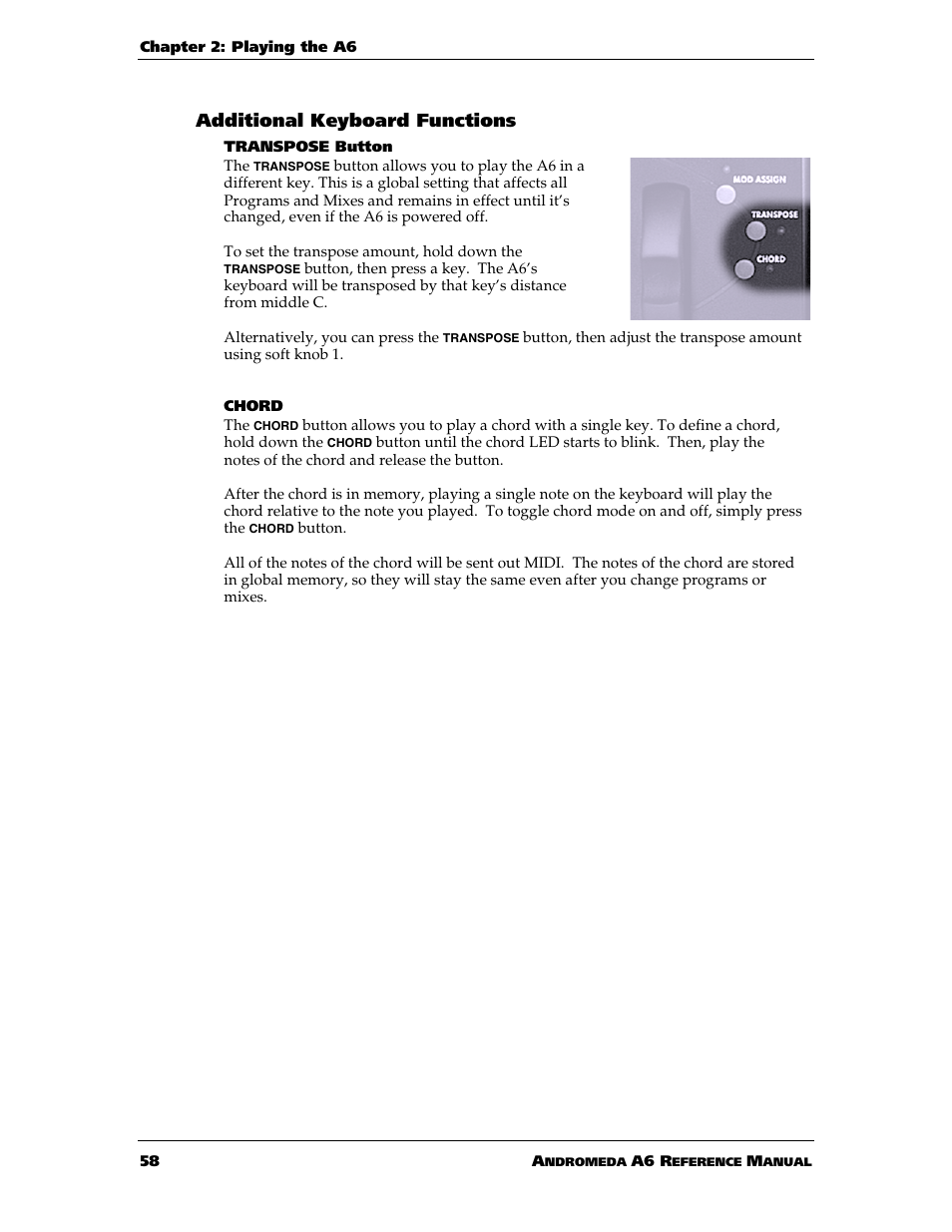 Additional keyboard functions | ALESIS ANDROMEDA A6 User Manual | Page 60 / 280