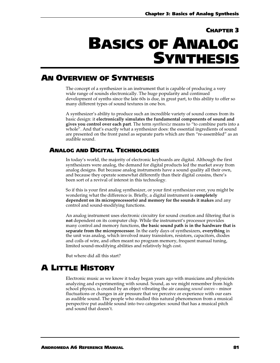 Asics of, Nalog, Ynthesis | ALESIS ANDROMEDA A6 User Manual | Page 83 / 280